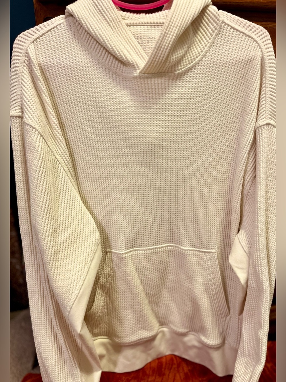American Eagle Outfitters Cream Waffle-Knit Hoodie Sweater
